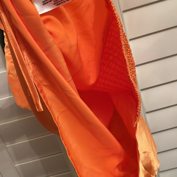 NWT WILD FABLE Women's Orange SATIN DRESS MEDIUM Mini Ruched Bodycon - Picture 7 of 8